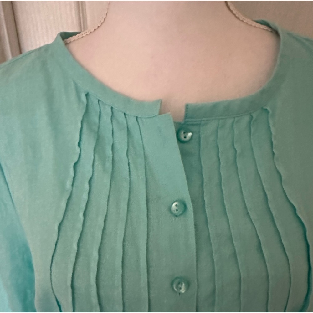 Vtg Choices Women’s Linen Teal Blue 3/4 Sleeve Button Front Blouse Top, Sz M - Picture 6 of 10